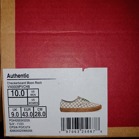 Vans Men's 10 Authentic Moon Rock/Gum Checkerboard VN0009PVY6Z - Picture 5 of 12